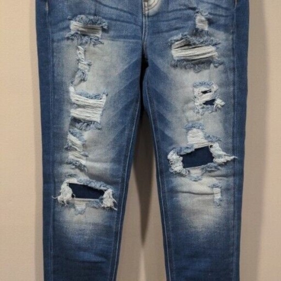 NWT Kancan Women's High Rise Super Skinny Size 7/27 Destroyed Stone Wash - Picture 5 of 14
